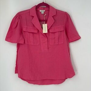 Sundance 100% Linen Shirt Short Sleeve Pink XS